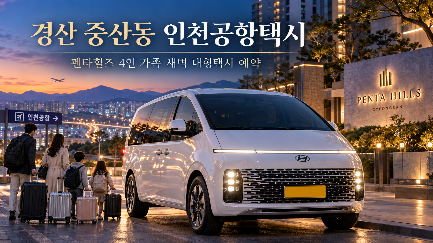 경산 중산동 인천공항택시, 펜타힐즈 4인 가족 새벽 대형택시 예약