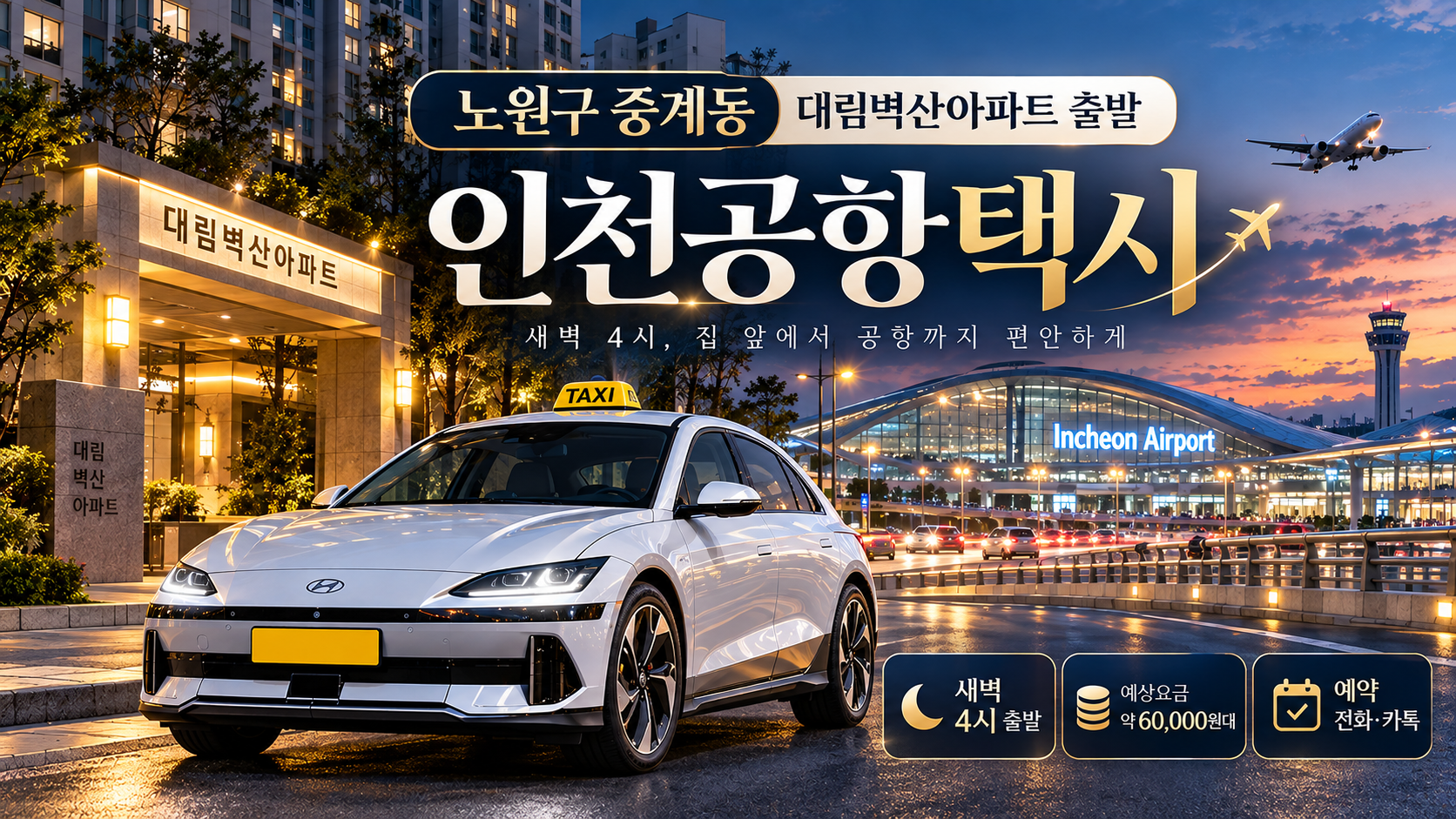 노원 중계동 인천공항택시, 대림벽산아파트 새벽 4시 요금과 예약